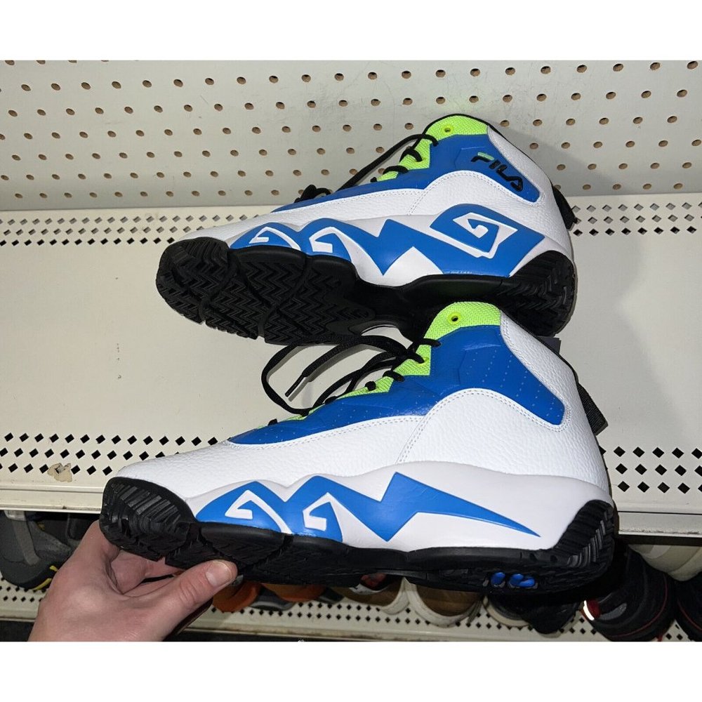FILA MB Mens Basketball Shoes Size 9.5 White Blue Neon Green Jamal Mashburn - Picture 6 of 9